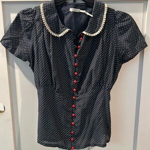 Kimchi Blue Navy Polka dot Top